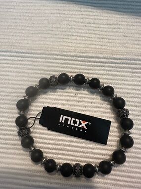 INOX Jewelry Men's Black Beaded Stretch Bracelet